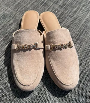 Women’s Nude Suede Slip-On Loafers with Gold Accent thumbnail 1