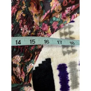 Maurices Burgundy/Green Floral Long‎ Sleeve Smocked V Neck Ruffle Blouse Size M thumbnail 7