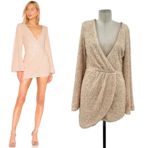 Michael Costello‎ x Revolve Valerie Dress Mini Long Sleeve Sequin Ivory Medium thumbnail 2