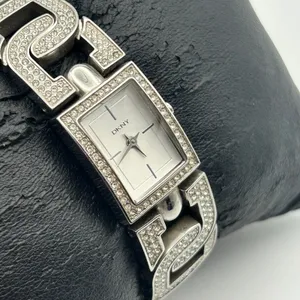 DKNY Silver-tone Encrusted Stainless Steel Band Watch Working New Battery thumbnail 3