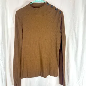 Sanctuary Woman’s Brown Ribbed Mock Neck Sweater with Button Detail — Size XL thumbnail 3