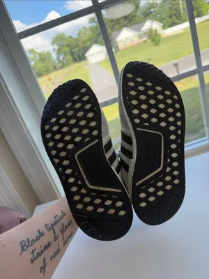 adidas boost White Athletic Sneakers with Black Stripes and Gold Accents thumbnail 5