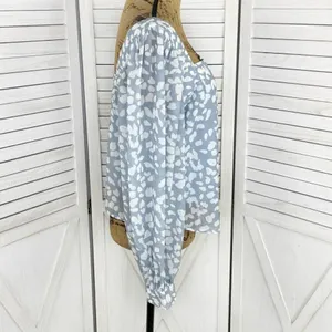Lucca Petal Print Square‎ Neck Crop Blouse Blue White Large Long Balloon Sleeve thumbnail 3