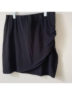 Michael Stars Cross Front Mini Skirt Black Size XL Ruched Goth Casual Cotton thumbnail 2