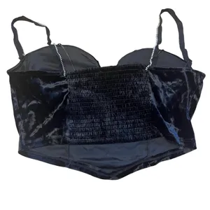 Meraki Velvet Rhinestone Crop Top Corset Size XL Black Smocked NWOT thumbnail 3