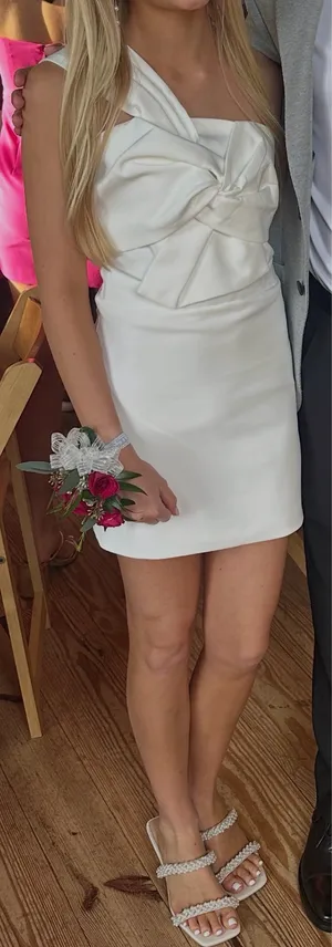 Beautiful white, one shoulder, extra small American threads dress thumbnail 1