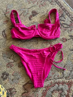 NWOT L*Space Camellia chain link texture bikini set bright fuschia small thumbnail 2
