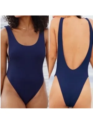 Aerie Classic Scoop-Back One-Piece Swimsuit in Navy Sz S thumbnail 3