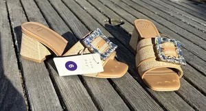 Nwt Size 6 Women's Kathleen Raffia Buckle Block Heels‎ - A New Day summer spring thumbnail 1