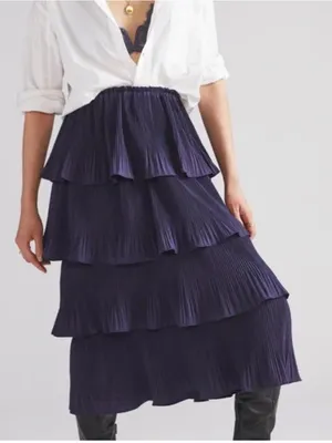 Anthropologie mare mare Navy Tiered‎ Pleated Midi Skirt medium thumbnail 1