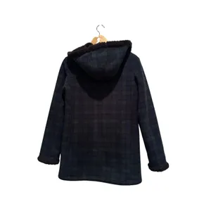 Uniqlo‎ Blackwatch Plaid Lined Fleece Hooded Coat Green Navy Blue Small Jacket thumbnail 3