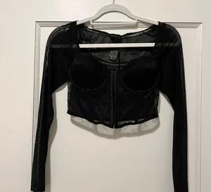 Sincerely Jules Black Long Sleeve Mesh Lace Corset Top Size Medium NWT thumbnail 1