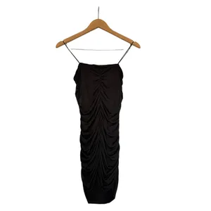 Aqua Dress Ruched Mini Spaghetti‎ Strap Bodycon in Black Size Large NEW thumbnail 3