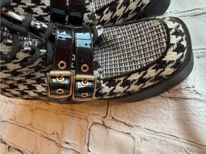 Betsey Johnson Y2K Chunky Platform Boot Houndstooth Black White Buckle Bratz 6.5 thumbnail 3