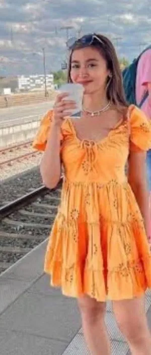 ZARA Orange Eyelet Puff-Sleeve Mini Dress thumbnail 1