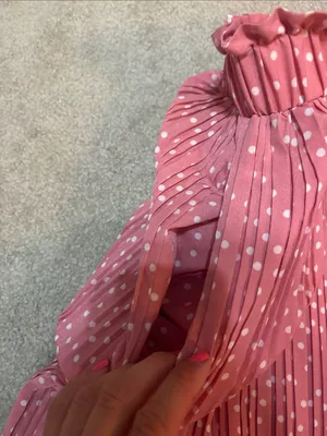 Exlura Women's Pink Polka Dot Pleated Midi Skirt thumbnail 3