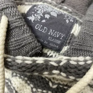 Old Navy L/XL Gray & White Knit Hoodie Sweater With Ribbed Hem & Kangaroo Pocket thumbnail 6