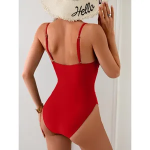 Eomenie One Piece Swimsuit Metal Cutout Monokini Bathing Suit Red X-Large thumbnail 3