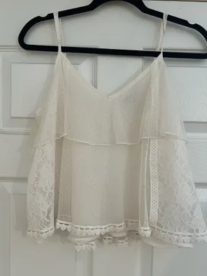 American Eagle Outfitters Cream Lace Ruffle Cami thumbnail 1