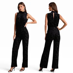 Lulus Micola Black Velvet Jacquard Mock Neck Jumpsuit size Large NWT thumbnail 2