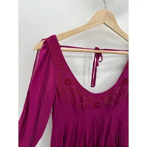 Free People Tatiana Purple Beaded Long Sleeve‎ Swing Mini Dress Women's Size 0 thumbnail 8