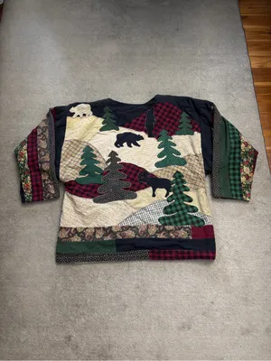 Vintage Jacket Grannycore Quilt Grandma Applique Mountain Boho Bears Country thumbnail 2