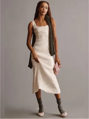 PILCRO Anthropologie Ivory Sequin Midi Dress L NWT thumbnail 3