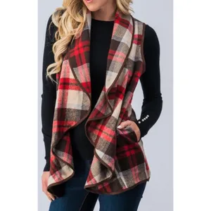 Plaid Waterfall Open Front Wool Polyester Vest New Size L Vibrant Autumn Vibe! thumbnail 5