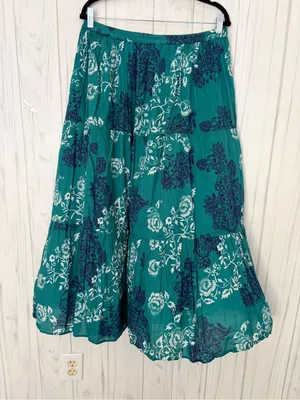 KRAZY KAT 100% Cotton Tiered Floral Maxi Skirt, Large, Teal Boho Cottagecore thumbnail 5
