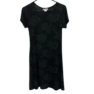 Vintage ESSE Floral Black and Gray Short Sleeve A Line Fit Flare Dress Size M thumbnail 7