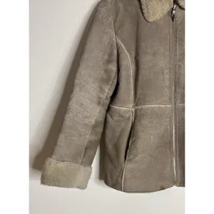 Guess Shearling Jacket Women's Tan Faux Fur Lined Suede Leather Coat Medium thumbnail 3
