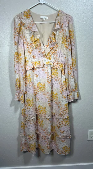 June & Hudson Floral Ruffle Trim Tiered Midi Dress Womens thumbnail 1