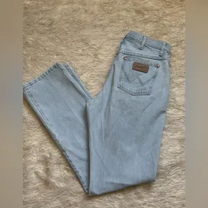 Wrangler sky Blue Women’s Leather Patch Slim Fit Cowboy Jeans Size 13/36 thumbnail 12