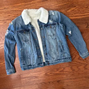 Pacsun Sherpa Denim Trucker Jacket Fleece Lined Size Large Distressed thumbnail 2