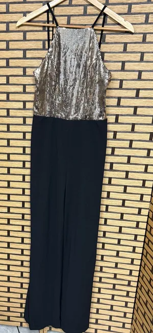 Bebe Black Jumpsuit With Gold Sequins Size 4 thumbnail 1