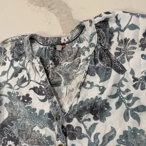 Anthropologie Pilcro Linen Blend Puff Sleeve Tunic Dress Womens Small White/Blue thumbnail 8