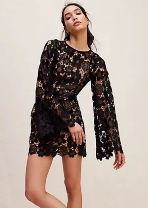 RUMER The Label Remi Mini Dress Black Crochet Floral Size L thumbnail 1