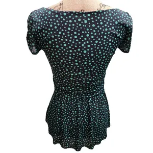 Anthropologie Polka Dot Top‎ Ruched Blouse Short Sleeve Fitted Flared Hem Small thumbnail 6