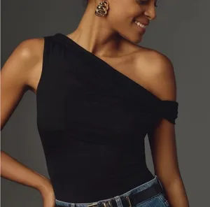 Reformation Cello knit one shoulder top M black classic minimalist timeless date night thumbnail 2