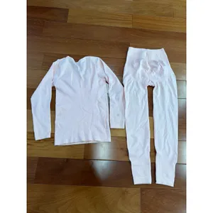 Unbranded Thermal Underwear Set Women Pink Ribbed Long‎ Sleeve Leggings Small thumbnail 2