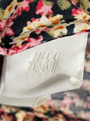 H&M Black Floral Midi Dress with Pink and Cream Accents thumbnail 5