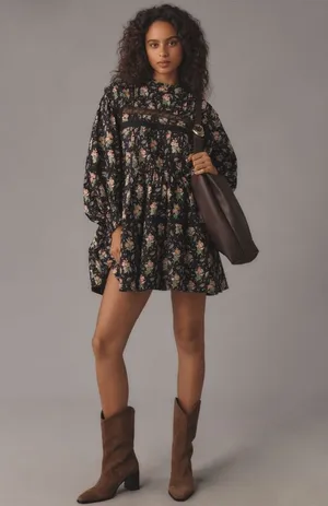 Anthropologie Pilcro long sleeve mock neck swing mini dress thumbnail 1