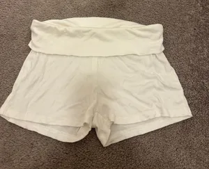 Cream Ribbed Fold-Over Waistband Shorts thumbnail 1