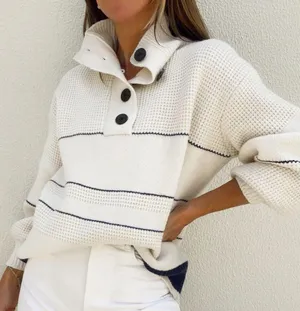 Commense Open Collar Button Up Sweater size small White thumbnail 1