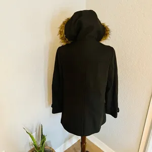 Cole Haan‎ Wool Blend Faux Fur Trim Hooded Coat, Brown, Size 4, NWT thumbnail 9