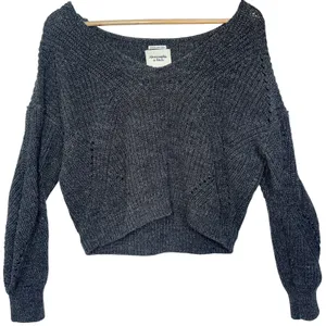 Abercrombie & Fitch Gray Open Knit Long Sleeve Pullover V-Neck Sweater Size S thumbnail 2