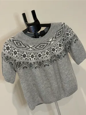 CeCe Fair Isle Short Sleeve Sweater XL Gray Black White thumbnail 3