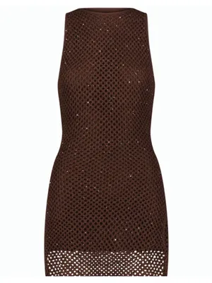 The Noli Shop Seraphina Brown Espresso Crochet Sleeveless Dress, Size S thumbnail 6