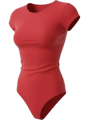 Mangopop Red Short Sleeve‎ Crew Neck Ribbed Bodysuit Small thumbnail 1