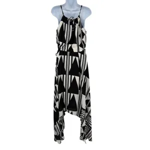 Express Asymmetric Geometric Maxi Dress Sz XS Resort Art Deco Monochrome Hanky thumbnail 7